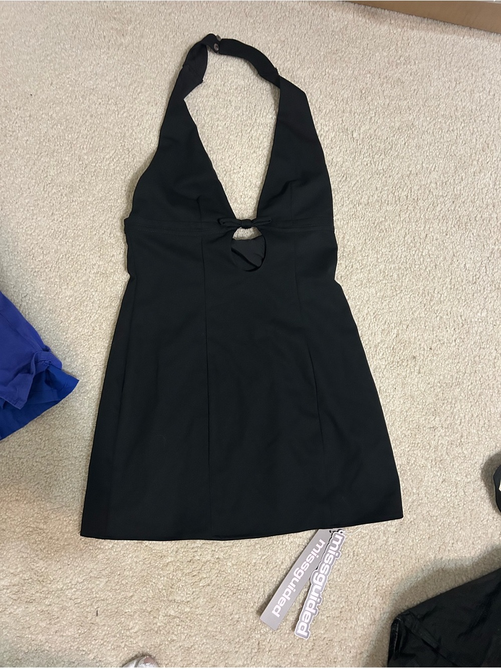 Black Halter Mini Dress with Front Keyhole